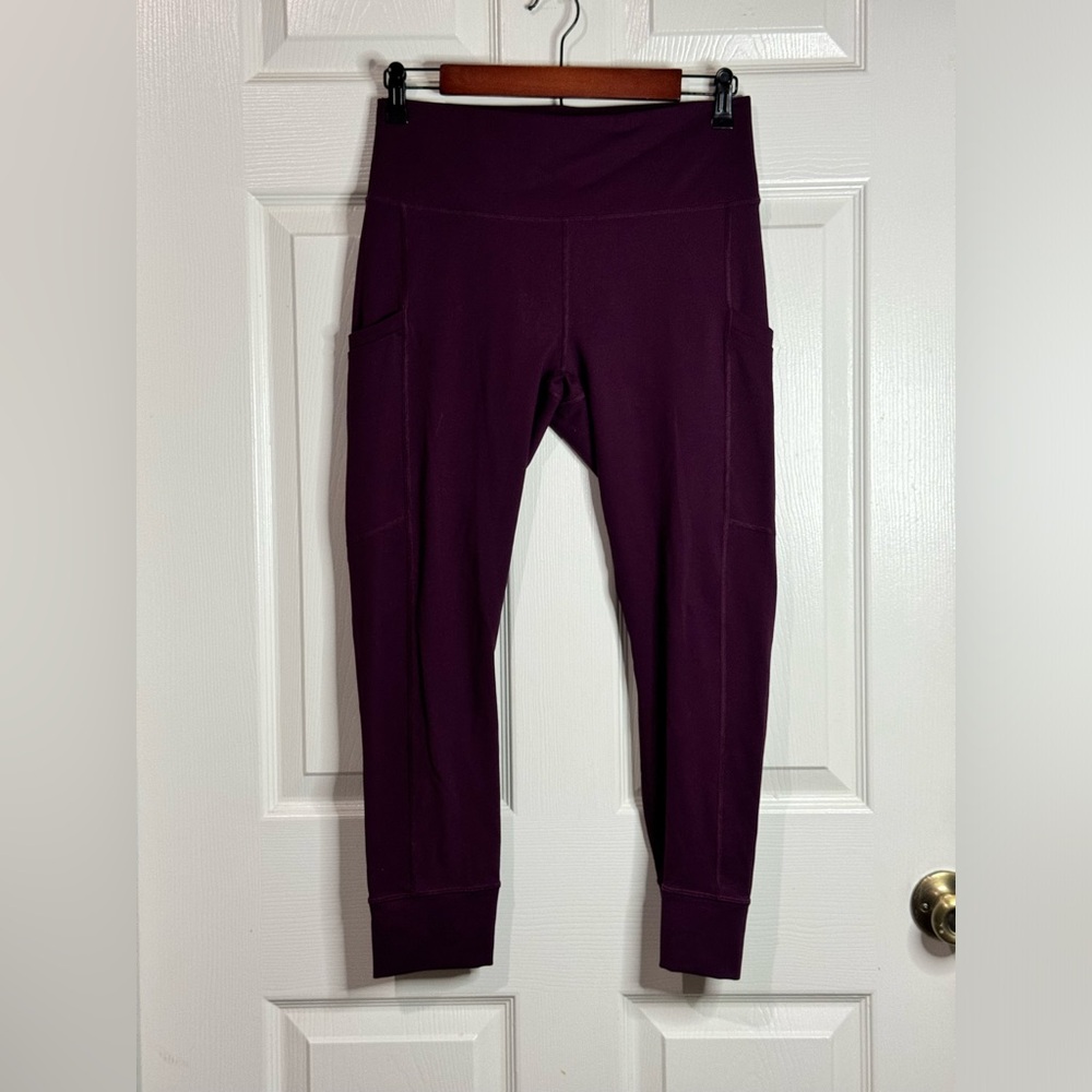 FABLETICS Leggings Women L Solid Purple Crop Pockets Logo